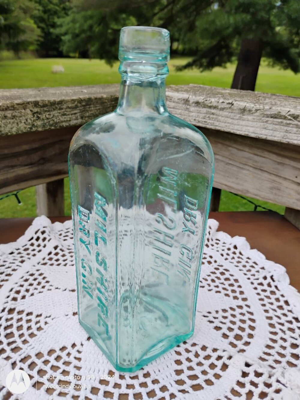 old bottle Milshire Dry Gin by Heublein and Brothers aqua circa 1890s-1900s